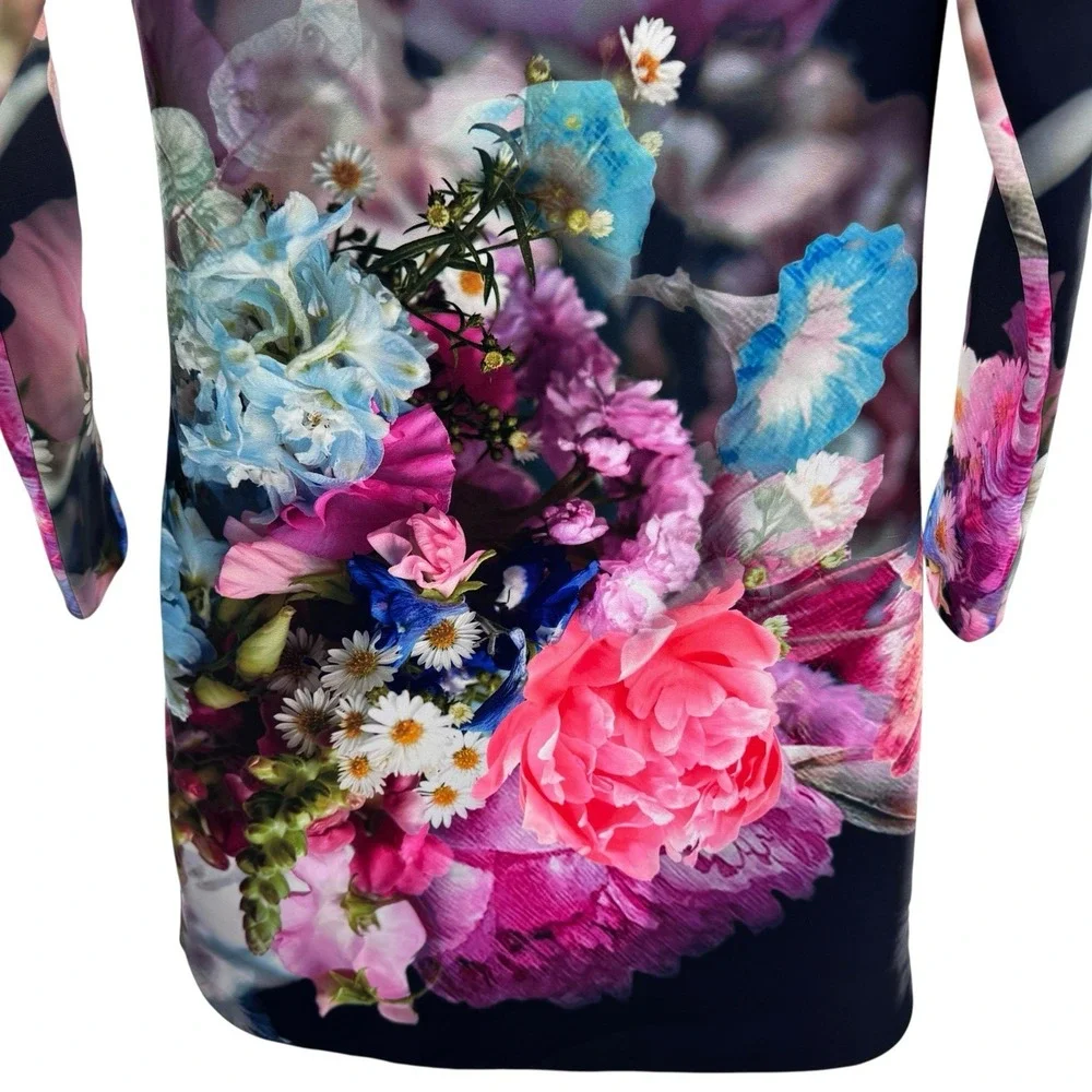 Ted Baker Vyr Dress Focus Bouquet Floral Print Black‎ Mini Tunic Size 2 - Picture 5 of 11